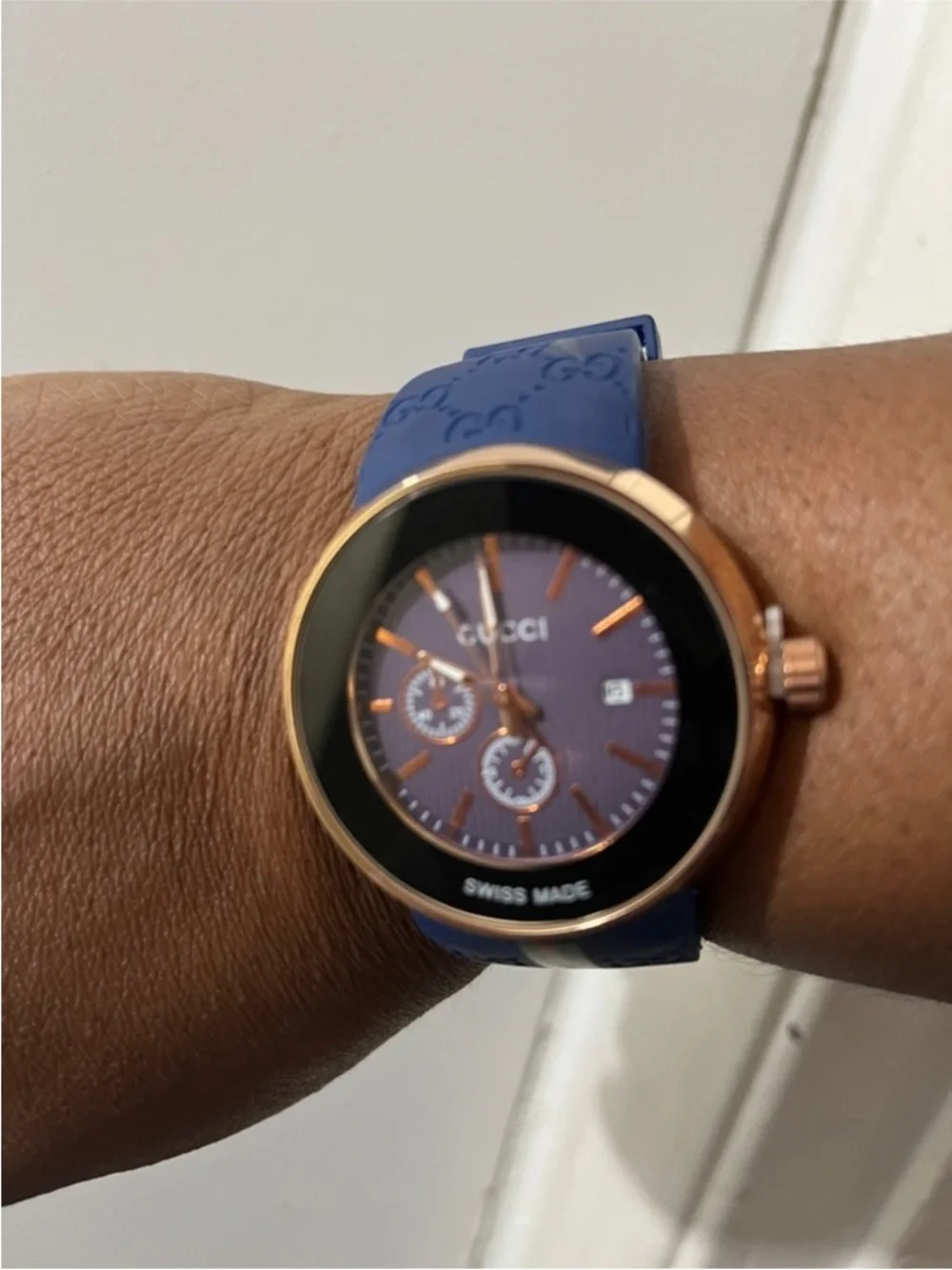 Fashion Blue Silicone Strap Rose Gold-Tone Watch